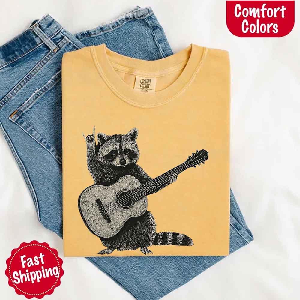 Raccoon Playing A Guitar, Funny Animals Comfort Colors T-Shirt