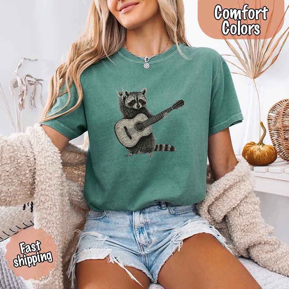 Raccoon Playing A Guitar, Funny Animals Comfort Colors T-Shirt