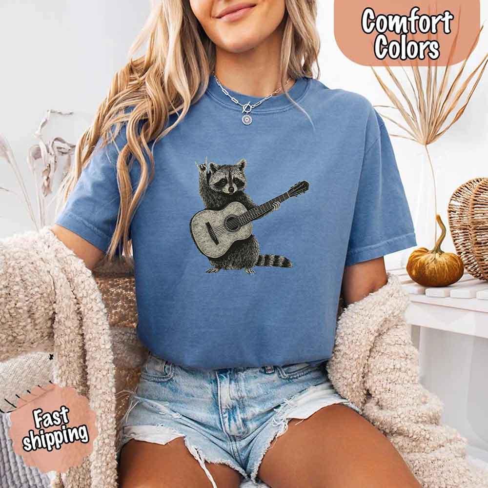 Raccoon Playing A Guitar, Funny Animals Comfort Colors T-Shirt