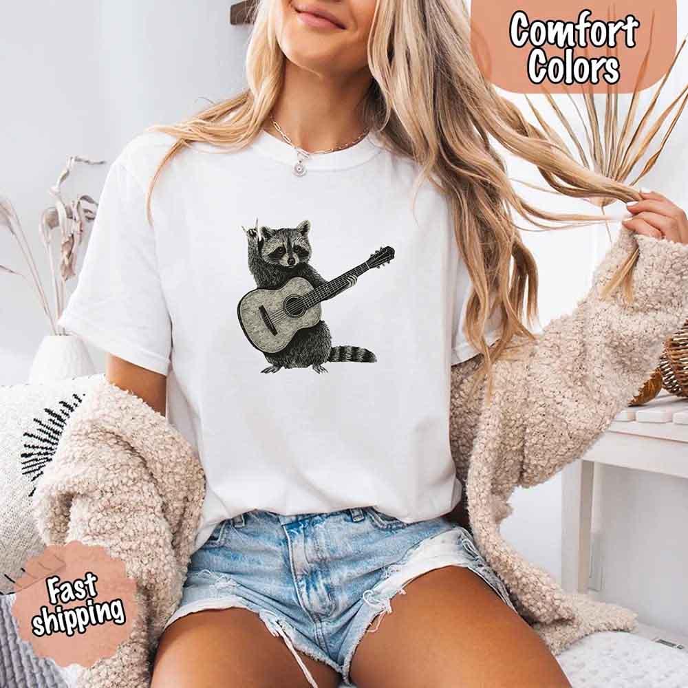 Raccoon Playing A Guitar, Funny Animals Comfort Colors T-Shirt