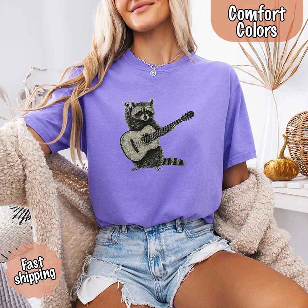 Raccoon Playing A Guitar, Funny Animals Comfort Colors T-Shirt