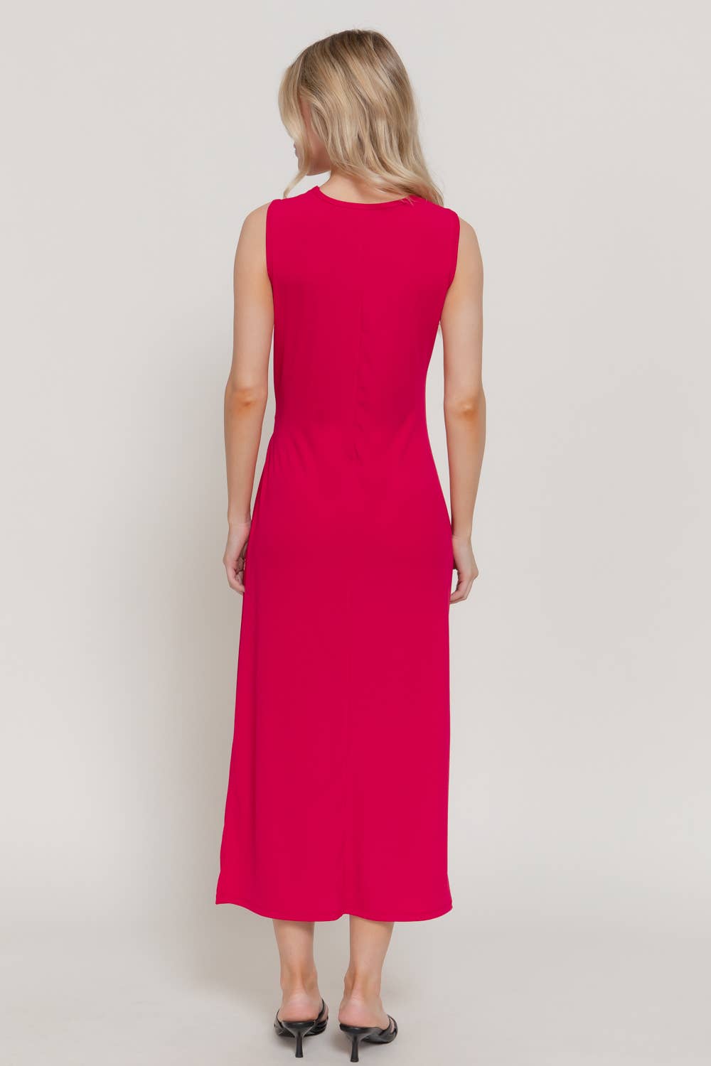 Active USA - Women's Sleeveless Round Neck Midi Dress with Waist Detail - D15175