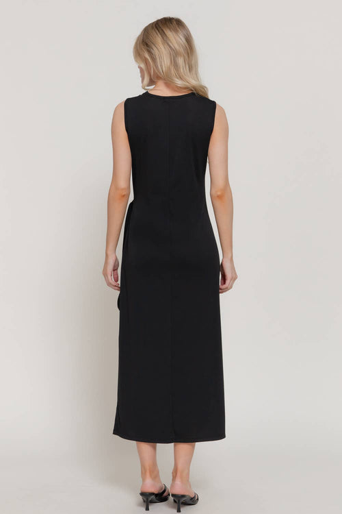 Active USA - Women's Sleeveless Round Neck Midi Dress with Waist Detail - D15175