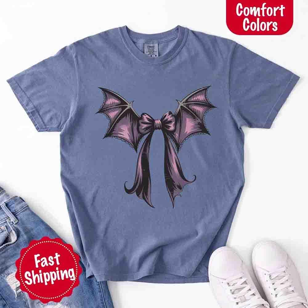 Bat Bow Comfort Colors Shirt – Trendy Halloween Tee