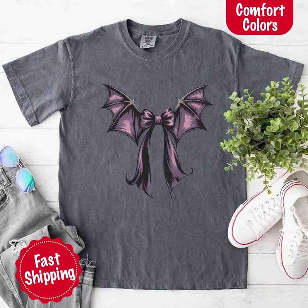 Bat Bow Comfort Colors Shirt – Trendy Halloween Tee