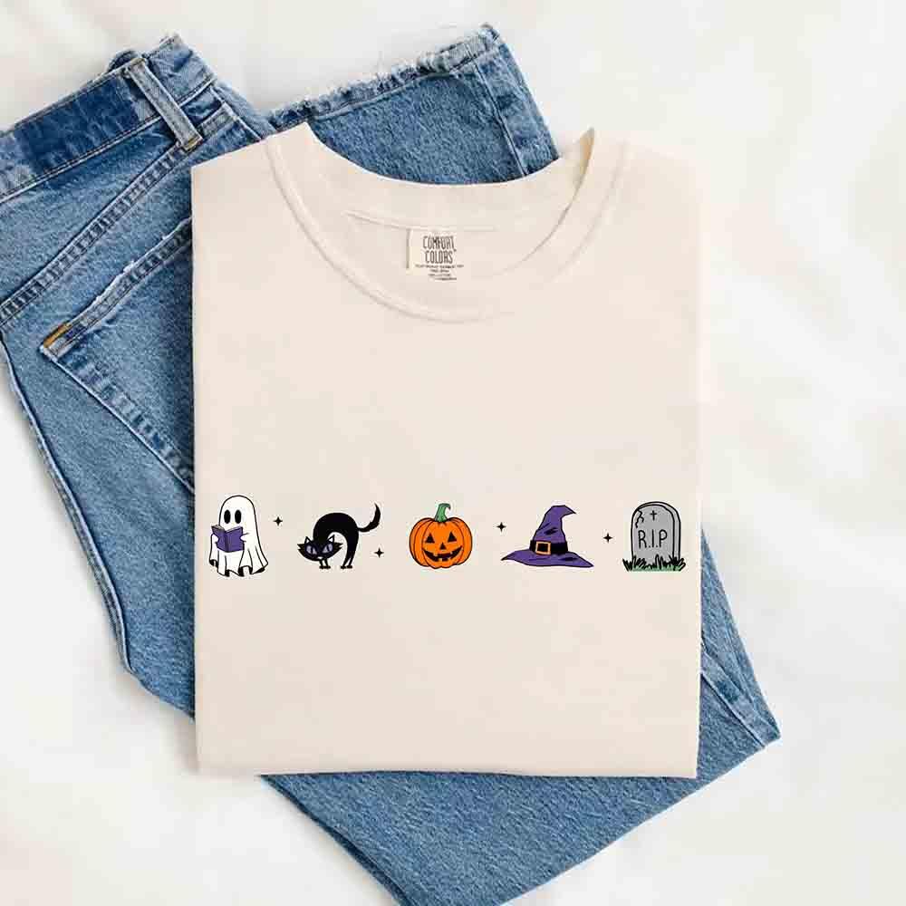 Halloween Icons Comfort Colors Shirt – Pumpkin & Ghost Fall Tee