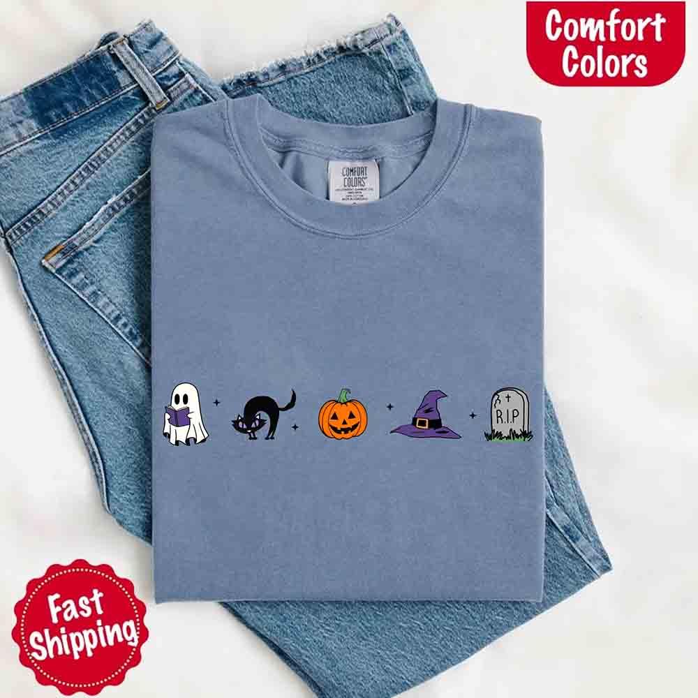 Halloween Icons Comfort Colors Shirt – Pumpkin & Ghost Fall Tee