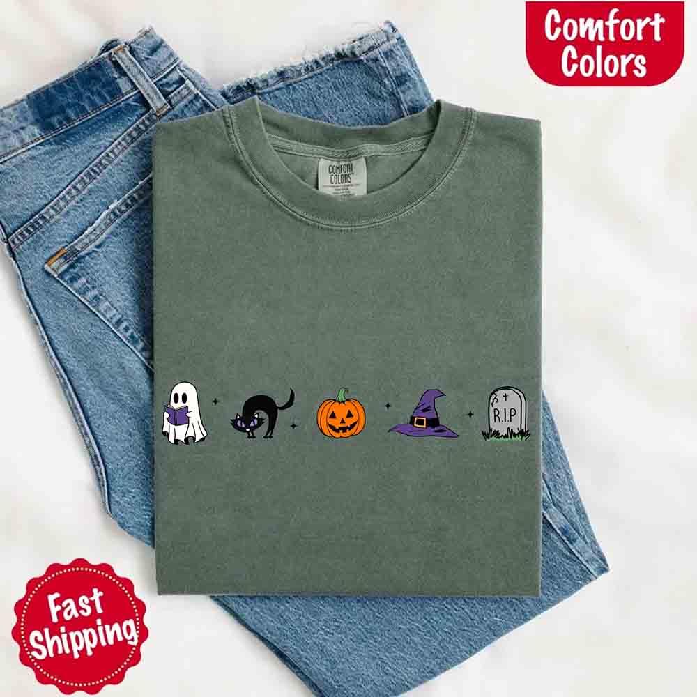 Halloween Icons Comfort Colors Shirt – Pumpkin & Ghost Fall Tee