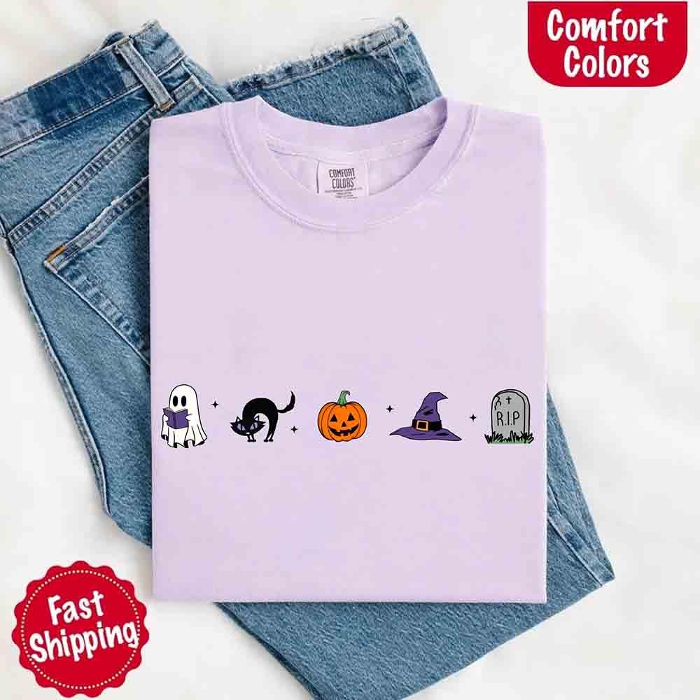 Halloween Icons Comfort Colors Shirt – Pumpkin & Ghost Fall Tee