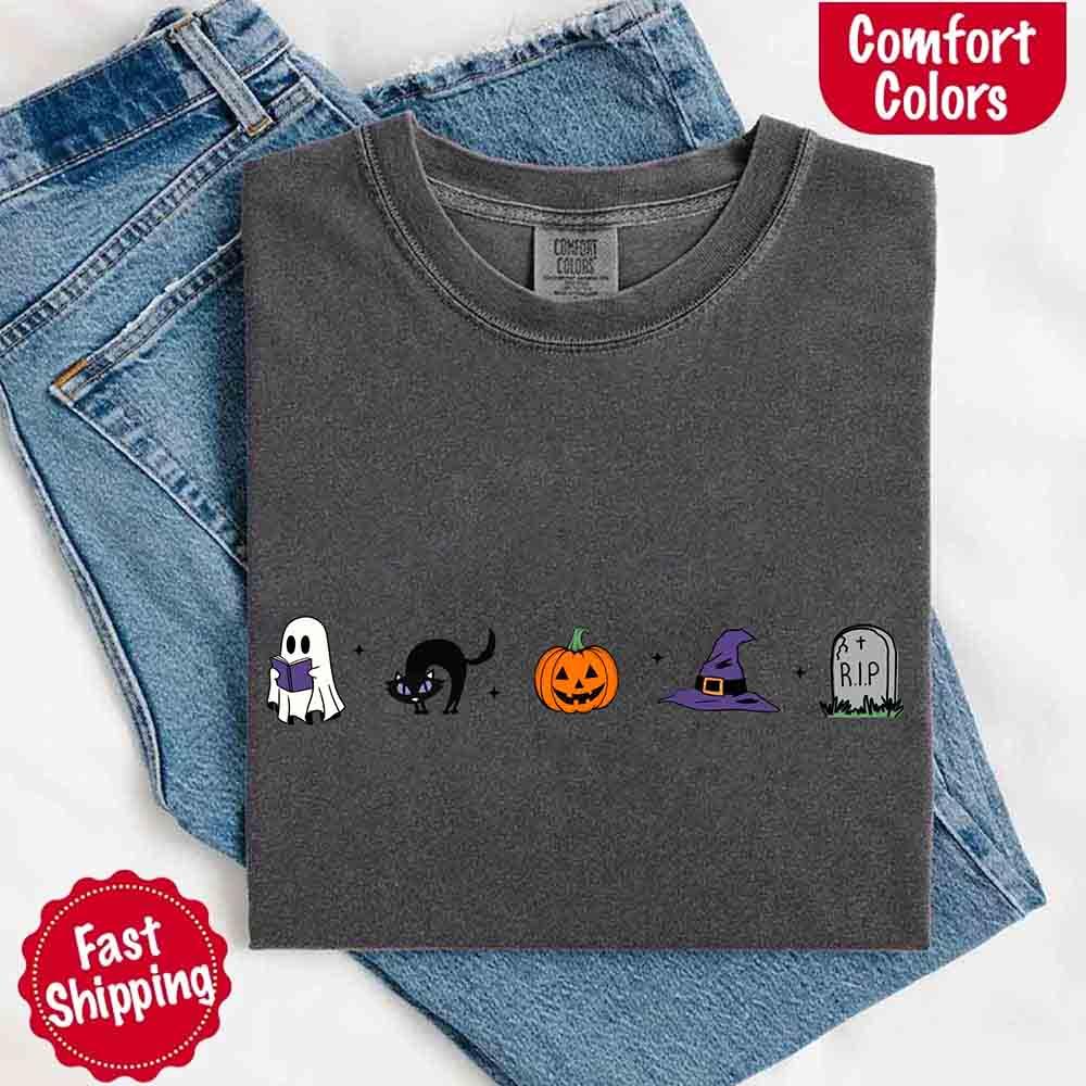 Halloween Icons Comfort Colors Shirt – Pumpkin & Ghost Fall Tee