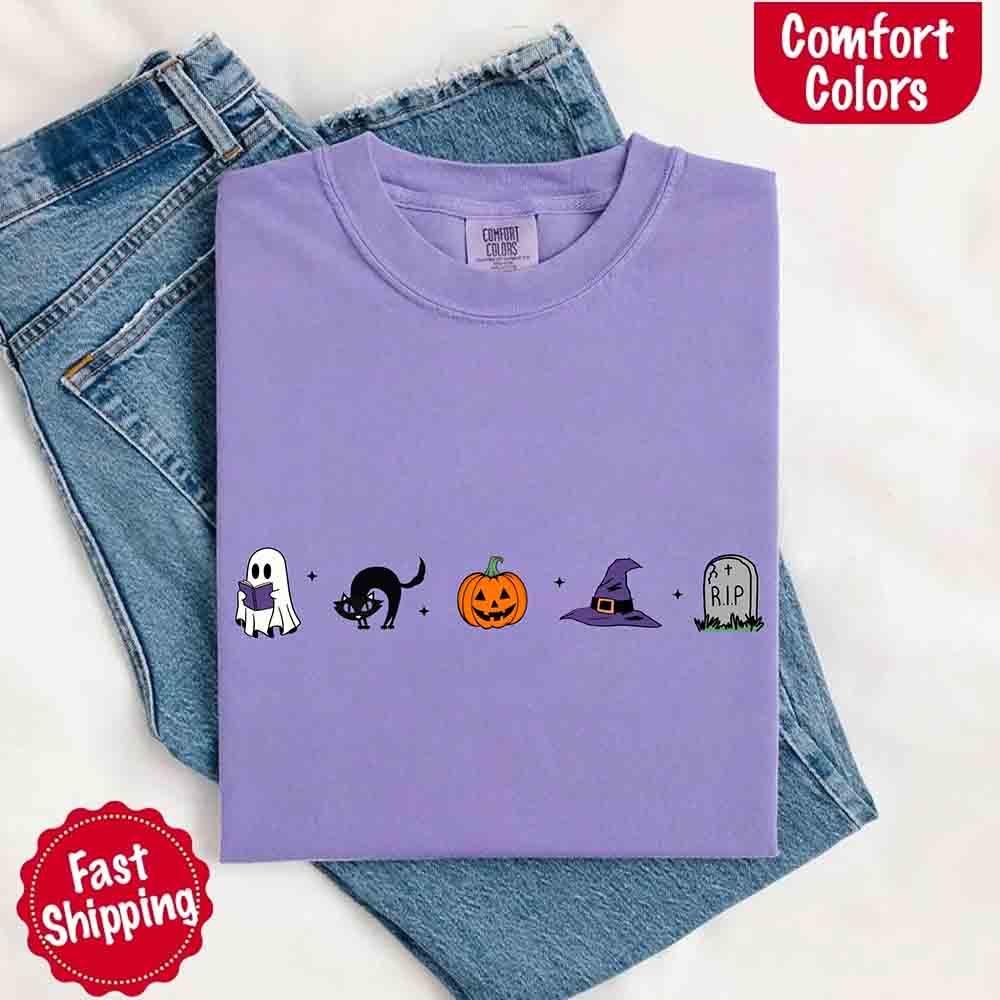 Halloween Icons Comfort Colors Shirt – Pumpkin & Ghost Fall Tee