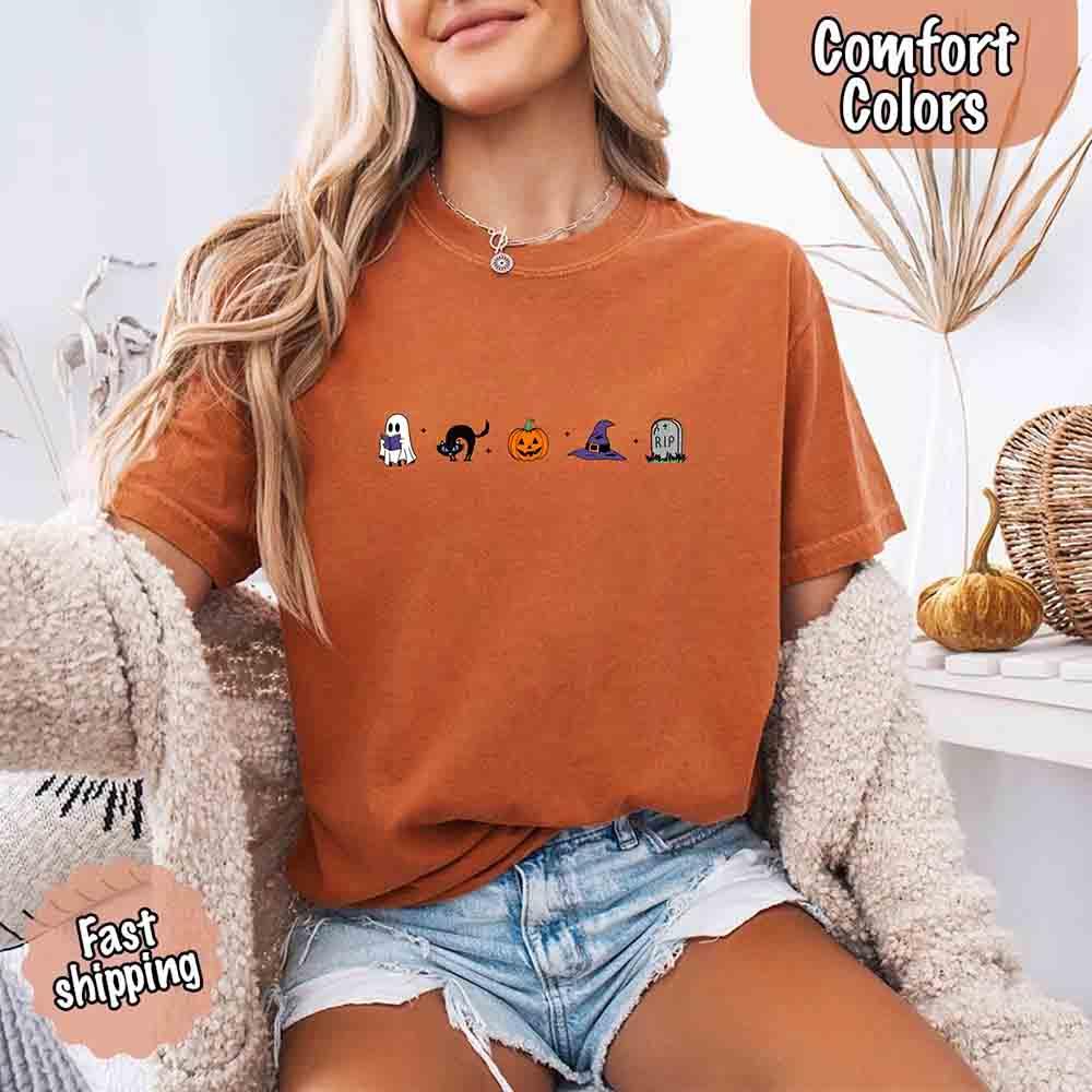 Halloween Icons Comfort Colors Shirt – Pumpkin & Ghost Fall Tee