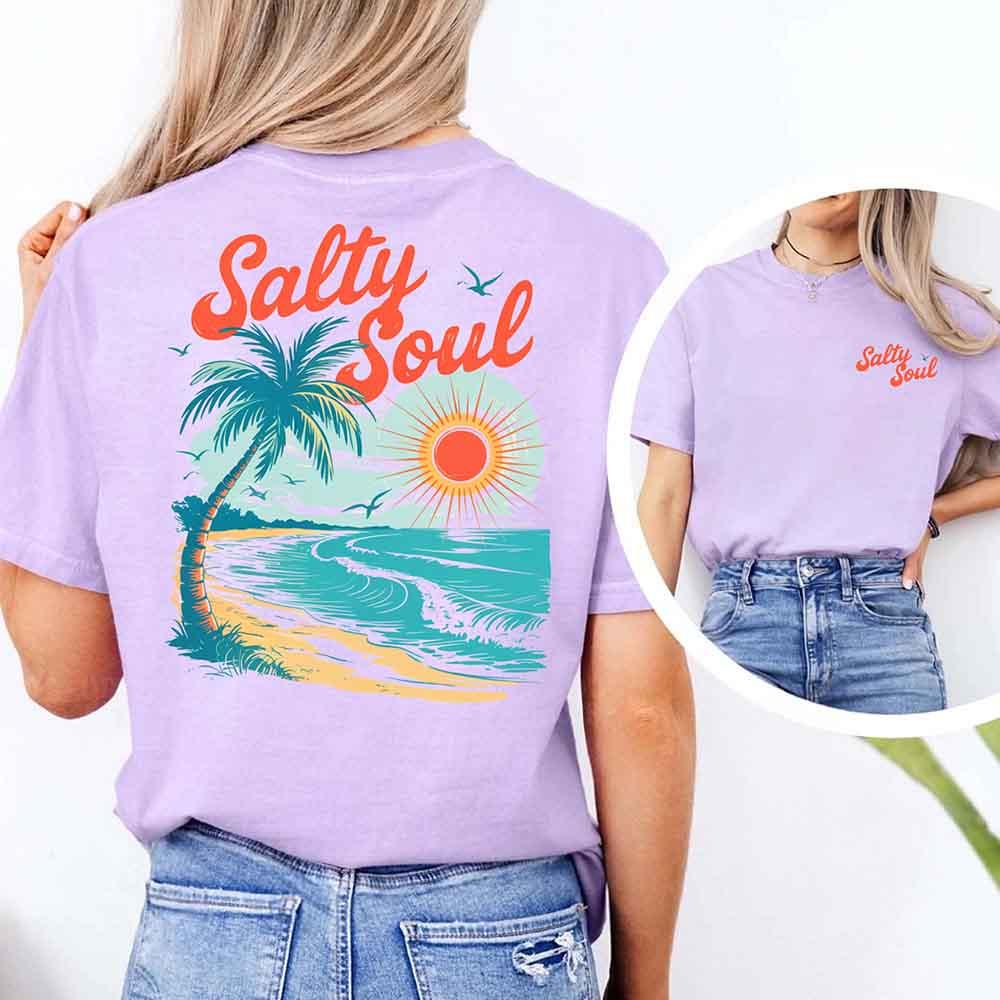 Salty Soul coastal graphic Comfort Colors beach tee for women