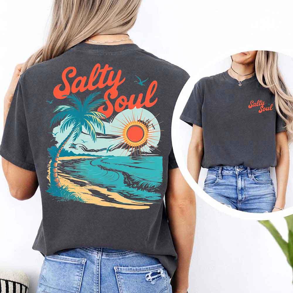 Salty Soul Comfort Colors Tee – Women’s Summer Beach Shirt